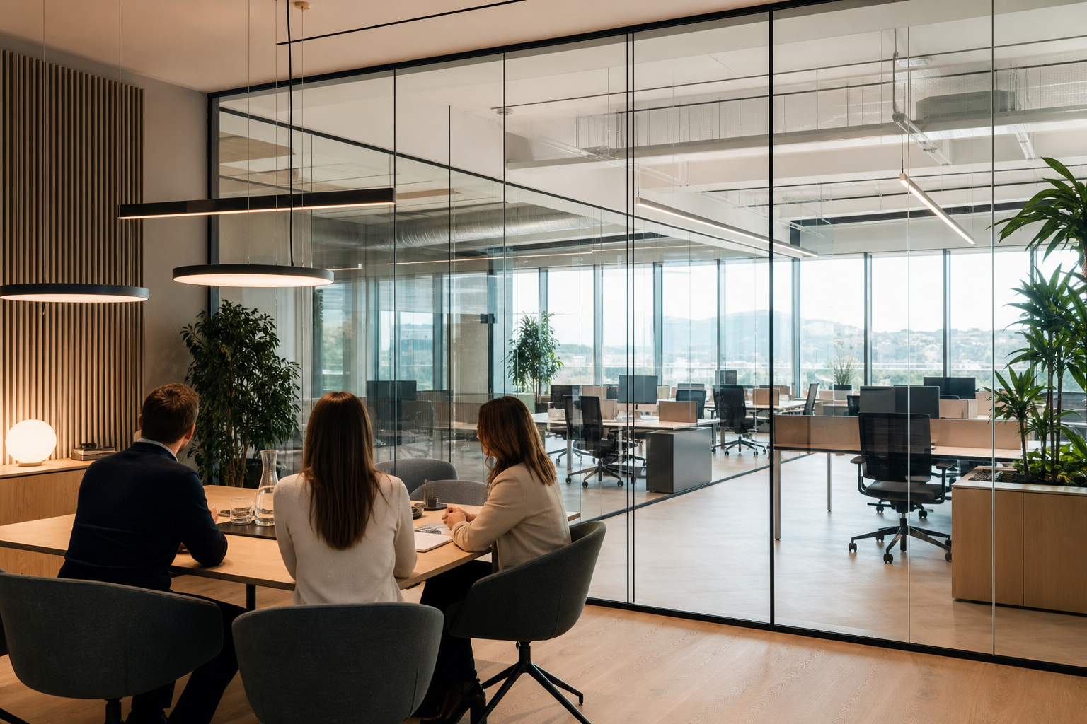 Pareti vetrate in un ufficio open space progettato da Mastruzzi